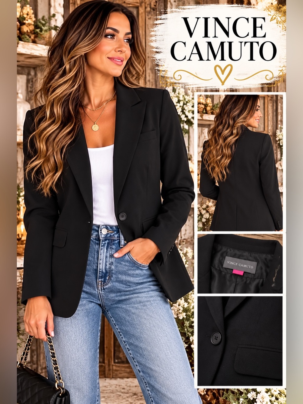 Vince Camuto Black Single-Button Tailored Blazer